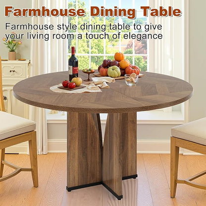 Round Dining Table for 4, 39 Inch Small Dinner Table Farmhouse Wooden Circle Kitchen Tables with Cross Base for Dining Room, Kitchen, Living Room, Brown