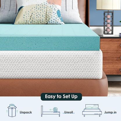 FDW | 8" Queen Mattress + 3" Cooling Mattress Topper | Gel Memory Foam | Medium Firm Feel | White | with Washable Cover for Cool Sleep and Pressure Relief | Bed in a Box, CertiPUR-US Certified