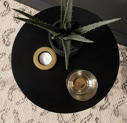Kate and Laurel Decklyn Decorative Glam Round Side Table, 14 x 14 x 24, Black and Gold, Modern Circle Living Room Table with Pull Drawer for Useful Storage