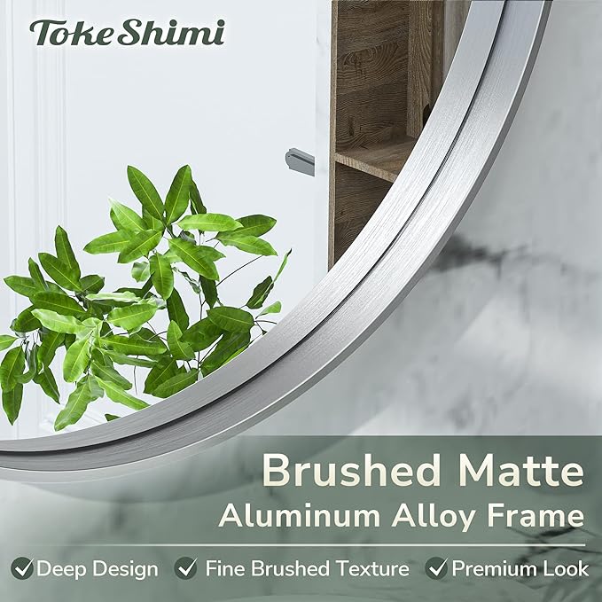 TokeShimi Oval Mirrors for Wall Decor 22x30 Inch with Non-Rusting Aluminum Alloy Brushed Silver Matte Framed Wall Mounted for Bathroom, Entryway, Living Room, Bedroom,Vanity or Horizontal
