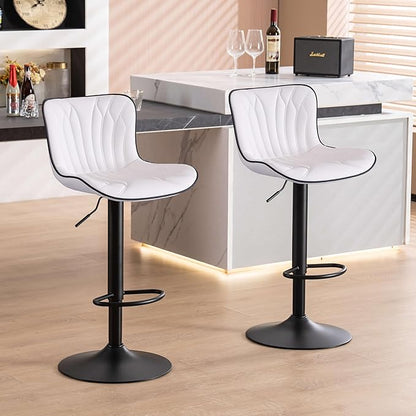 YOUNIKE Single White Bar Stools Modern Swivel Counter Height Bar Chair with Back Adjustable Kitchen Island Faux Leather Padded Barstools taburetes de bar Breakfast sillas para barra de cocina 1PCS