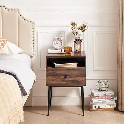 VECELO Modern Nightstands Set of 2,Square End Side Table with Drawer and Storage Space for Bedroom and Living Room