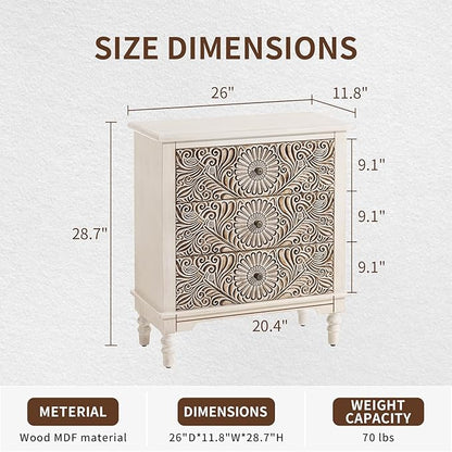 COSIEST 3 Drawers Accent Dresser, Vintage Small Accent Chest with 4 Wood Legs, Free-Standing Buffet Server Nightstand End Table for Bedroom, Living Room, Entryway