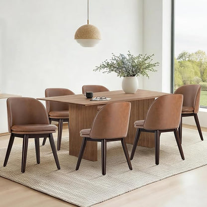 Wooden Dining Chairs Set of 2, Faux Leather Upholstered Modern Dining Room Chairs with Double-Layer Thick Seat Cushion & Ergonomic Backrest for Restaurant, Kitchen and Café, Brown