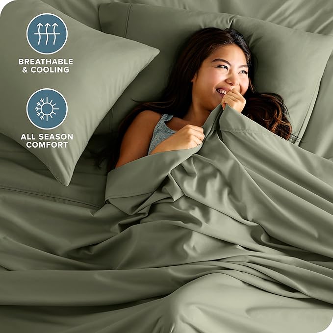 Bare Home California King Sheet Set - 1800 Ultra-Soft Microfiber Cal King Bed Sheets - Double Brushed - Deep Pockets - Easy Fit - 4 Piece Set - Bed Sheets (California King, Sage)