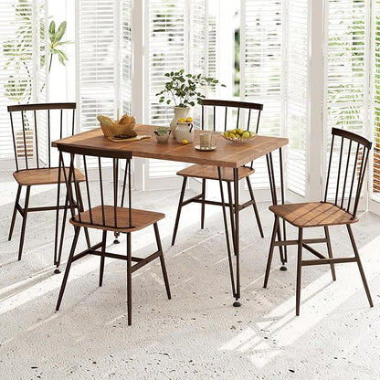 Tangkula Dining Table Set for 4, Kitchen Table and Chairs Set of 4 w/Metal Frame, 360° Swivel Feet, Space-Saving Dinette Table Set for Living Room, Restaurant, Breakfast Nook (Teak)
