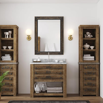 YOSHOOT Farmhouse Bathroom Mirror, Rustic Wood Mirror, Wooden Framed Vanity Mirror, Solid Wood & Handmade, Vertical or Horizontal Hanging for Bathroom Entryway Living Room Bedroom, 48" x 30", Brown