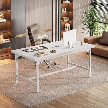 Unikito 63 Inch Computer Desk, Sturdy Large Office Desk, Premium 2 Person Long Desks, Super Thick Study Writing Gaming Table, Modern Computer Table for Home Office Workstation, Easy to Assemble, White