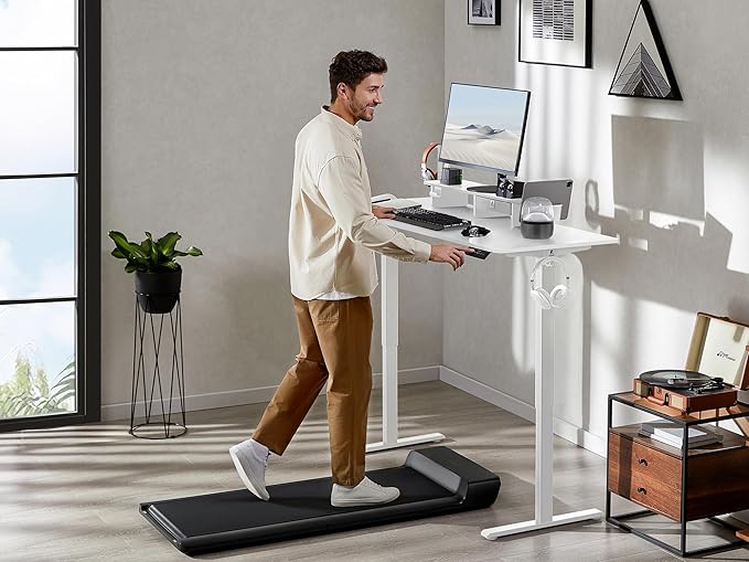 55x24 Inches Electric Standing Desk With Drawer and Monitor Stand, Height Adjustable for Home Office, Ergonomic Sit to Stand With Phone Holder, 3 Hooks, White