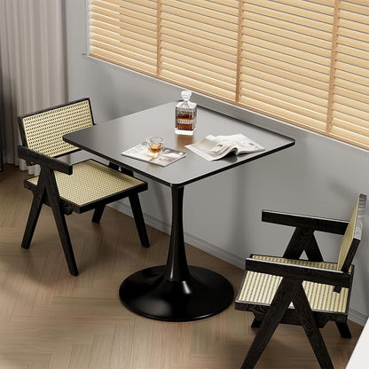 24" Black Small Dining Table for 2 or 4, Small Square Tulip Table for Kitchen, Round Corner Wood Bistro Table, Mid Century Modern Tables with Sturdy Pedestal for Living Room, Cafe, Office, Pub, Bar