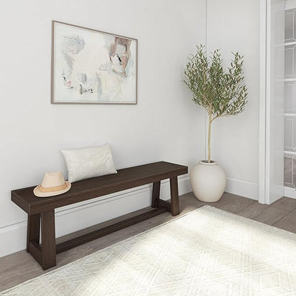 Plank+Beam 60 Inch Farmhouse Dining Bench, Solid Wood Entryway Bench, Wooden Outdoor Bench, Kitchen Dining Seat, Dining Room, Home Office, Living Room Furniture, Easy Assembly, Walnut Wirebrush