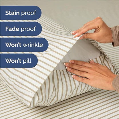 King Size 4 Piece Sheet Set - Comfy Breathable & Cooling Bed Sheets Set - Hotel Luxury Bedding for Women, Men, Kids, Teens, Boys & Girls - Deep Pockets, Soft, Wrinkle Free - Oeko-Tex - Beige Stripes 2