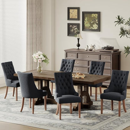 COLAMY Wingback Upholstered Side Dining Room Chairs Set of 2, Fabric Dining Chairs with Tufted Button, Living Room Chairs for Home Kitchen, Black