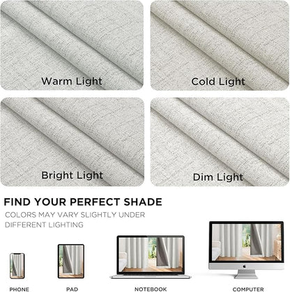 Joydeco 100% Blackout Curtains for Bedroom - Natural Linen Curtains 42" W x 96" L, Thermal Insulated 2 Panels White Light Blocking Drapes, Rod Pocket & Back Tabs, Darkening Privacy for Living Room