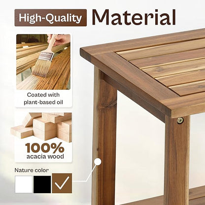 Adirondack Side Table – Weather-Resistant Rectangular End Table for Patio, Garden, Lawn, or Living Room | Indoor & Outdoor Wood Side Table, Rustic Style (Natural)