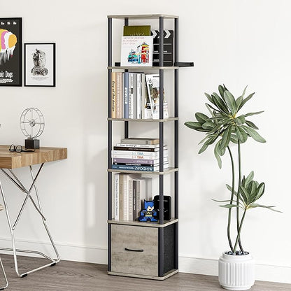 6-Tier Bookshelf with Drawer, Narrow Bookshelves Organizer, Floor Standing Ladder Shelf,Tall Bookcase for Small Space, Book shelf with Storage for Living Room, Bedroom, Office, Study Light Oak HBC505Z