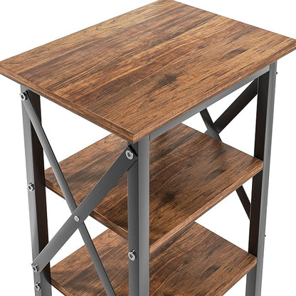 VECELO End Table Set of 2, Bedside Table, 24" Tall Living Room End Tables, X-Design Reinforced Nightstands, Side Table with 3-Tier Storage Shelves for Small Spaces, Office, Bedroom, Rustic Brown