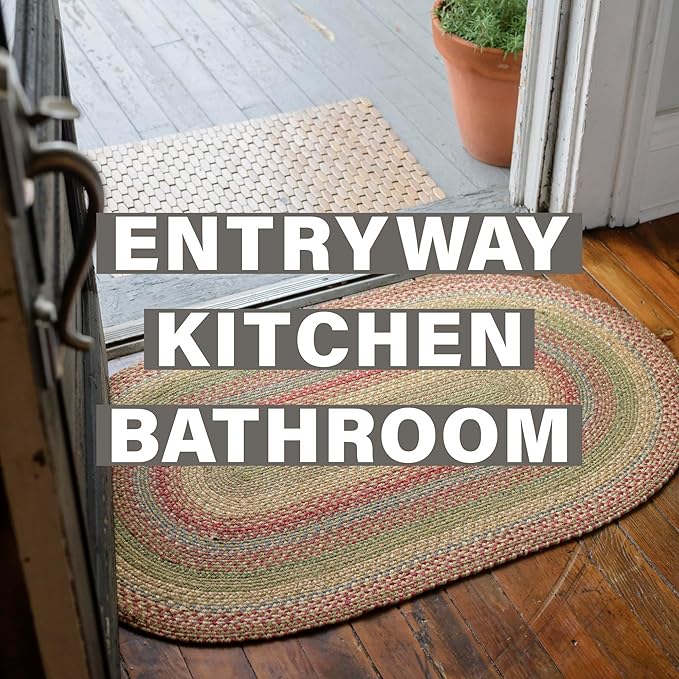 Azalea Multi Color Oval Braided Rug, Jute, 2x3' - Perfect Country Primitive Decor for Entryway, Kitchen, Everywhere