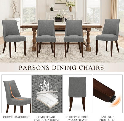 COLAMY Upholstered Dining Chairs Set of 2, Mid Century Modern Kitchen Chairs with Back, Farmhouse Fabric Side Dining Room Chairs with Wood Legs for Dining Room Restaurant, Light Grey