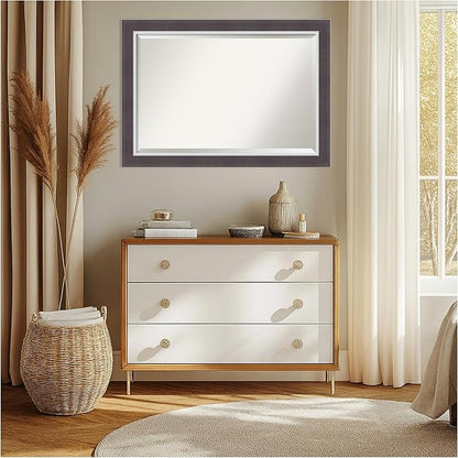 Amanti Art Brown Wall Mirror 30x42 Ellie Brown Silver Rectangle Bathroom Mirror for Wall Decor Living Room, Large Modern Frame, Hangs Horizonally and Vertically, Bathroom Decor, Beveled Edge