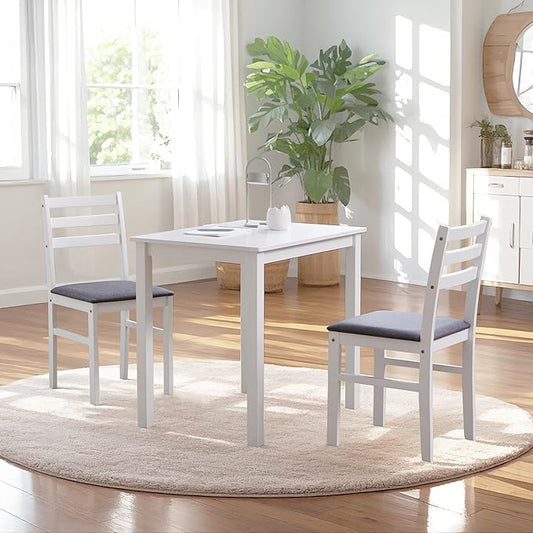 Livinia Seattle Modern Farmhouse Kitchen Dining Room Chair Set of 2, Solid Wood Fabric Upholstered Cushion Seat Wood Ladder Back Chairs (White)