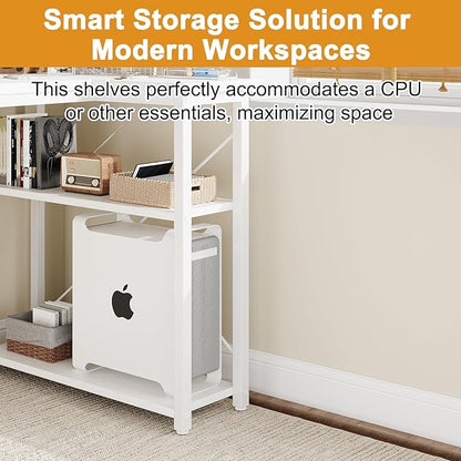 L Shaped Computer Desk with Reversible Shelves, 47 Inch Small Corner Desk with Storage Bag, Gaming Desk Computer Table Study Writing Desk for Home Office Small Space, White