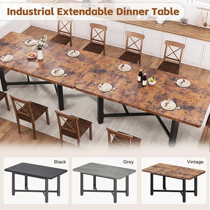 Dining Table for 4-6,62“Extendable Round Kitchen Dining Room Table, Space Saving Rectangle Large Expandable Wood Dinner Furniture for Small Space, Brwon（47-62In*28In*30In
