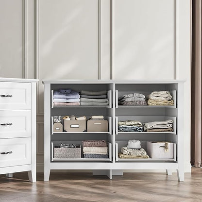 LINSY HOME 6 Drawers Dresser for Bedroom, 47" Wide Wooden Storage Chest with Antique Handles, Modern Farmhouse Dresser TV Stand with Wood Legs for Closet, Living Room, Hallway, White
