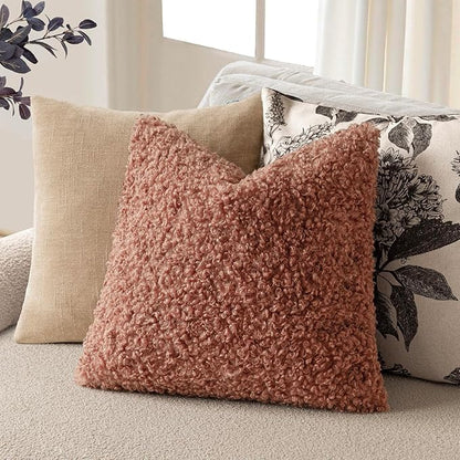 Foindtower 2 Pieces 18x18 Inch Dusty Pink, Faux Fur Throw Pillow Cover Accent Sherpa Furry Pillow Covers Fuzzy Soft Pillowcases Cozy Sheepskin Decorative Fleece Cushion Case for Bed Couch Living Room
