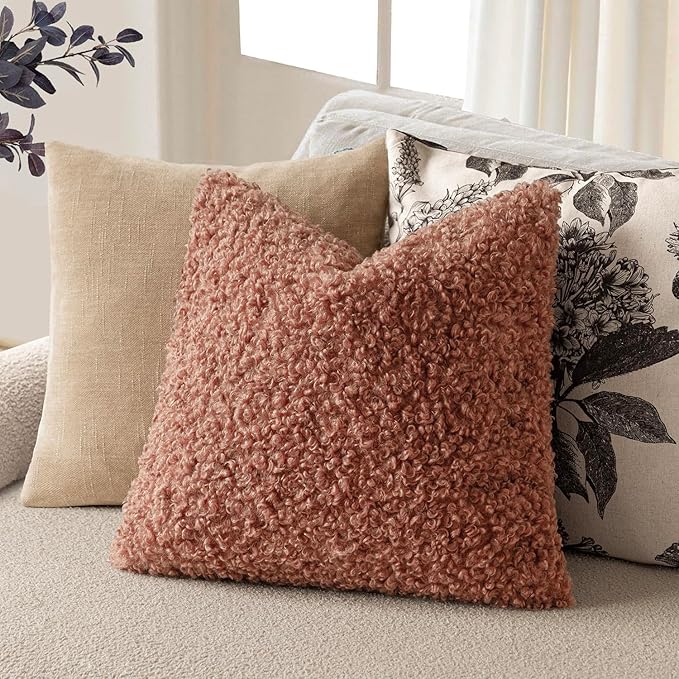 Foindtower 2 Pieces 26x26 Inch Dusty Pink, Faux Fur Throw Pillow Cover Accent Sherpa Furry Pillow Covers Fuzzy Soft Pillowcases Cozy Sheepskin Decorative Fleece Cushion Case for Bed Couch Living Room