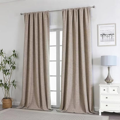 Joydeco 100% Total Blackout Curtains Custom Size for Bedroom Living Room Darkening Long Textured Drapes Thermal Insulated Back & Tab Rod Pocket 1 Panel(Linen,Custom Size)