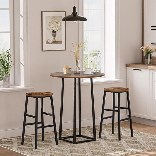 Bar Stools, Set of 2 Round Bar Chairs with Footrest, 24.4 Inch Kitchen Breakfast Bar Stools, Industrial Bar Stools, Easy Assembly, for Dining Room, Kitchen, Rustic Brown BAHR0201Z