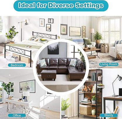 Couches for Living Room Faux Leather L Shaped Couch Comfy 3 Pieces Sectional Sofa with Chaise, Ottoman with Storage for Office and Small Apartment, Brown
