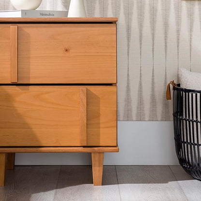 Walker Edison Sprague Contemporary Detailed Drawer Solid Wood Nightstand, 20 Inch, Caramel