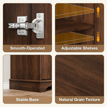 Fluted Buffet Sideboard Cabinet with Storage, 62" Coffee Bar Cabinet Credenza with Shelves, Console Table for Entryway Kitchen, Walnut
