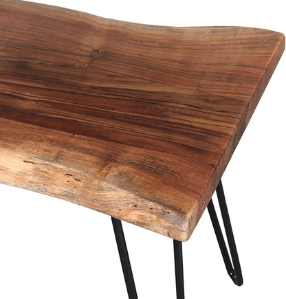 Alaterre Furniture 48” Live Edge Dining Bench – Rustic Industrial Farmhouse Solid Acacia Wood with Metal Hairpin Legs – Ideal for Dining Room, Kitchen, or Entryway