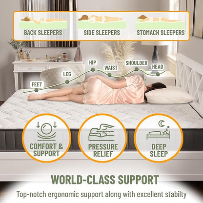 Ottomanson Twin 9" Hybrid Mattress - Medium-Firm Support - Made in USA - Individually Pocketed Coils & CertiPUR-US Foam - Fiberglass-Free - Bed in a Box