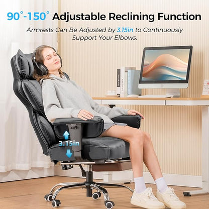 GTRACING Big and Tall Gaming Chair 400lbs Heavy Duty Office Chair with Foot Rest & Ergonomic Pocket Spring Lumbar Support, High Back 3D Saddle Shaped Cushion for Back Pain Relief, Grey