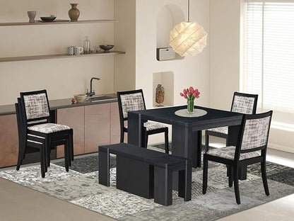 X12X2-0C6-30 14-pc Dining Table Set a Rectangular Kitchen Table with a coffee Table and 12 Wire Brushed Black Polyester Stackable Chair, 39x120 Inch, Wire Brushed Black