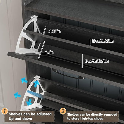 Maupvit Large Shoe Storage Cabinet with 6 Flip Drawers, Freestanding Shoe Organizer with Metal Handles for Entryway, Narrow Shoe Rack Cabinet, Black