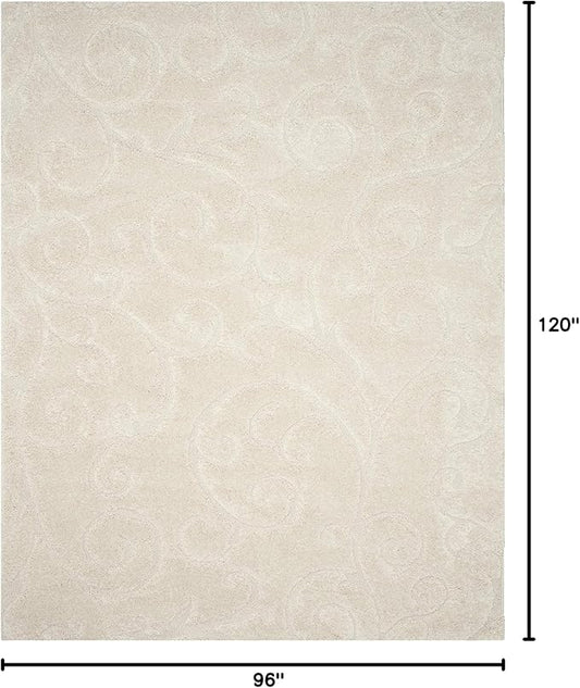 SAFAVIEH Area Rug 8x10 - Florida Shag Collection - Large - Creme & Creme, Scroll Design, Non-Shedding & Easy Cleaning, Plush Thick Pile, Ideal for Living Room, Bedroom, Dining Space (SG455-1111)