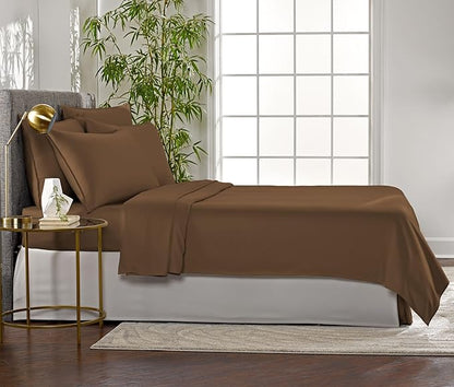 Full Sheets by Pure Bamboo, Genuine 100% Organic Viscose Derived from Bamboo Bed Sheet Set, Luxuriously Soft & Cooling, Double Stitching, Lifetime Quality Promise (Full, Coconut Husk)