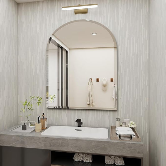 Arched Bathroom Mirror, 28X40 inch Arched Frameless Mirror, Arch Wall Mirror，Frameless Mirrors for Bathroom,Beveled Bathroom Mirror.