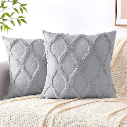 decorUhome Throw Pillow Covers 20x20 Inch Set of 2, Soft Plush Faux Fur Wool Grey Couch Pillow Covers, Decorative Neutral Pillow Cases for Bed Sofa Living Room Home Decor