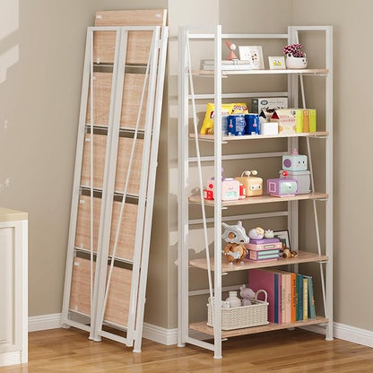 BHG Vintage Multifunctional Folding Bookshelf, No-Assembly Plant Stand Storage Rack Shelves for Home Office (White, 5-Tier)