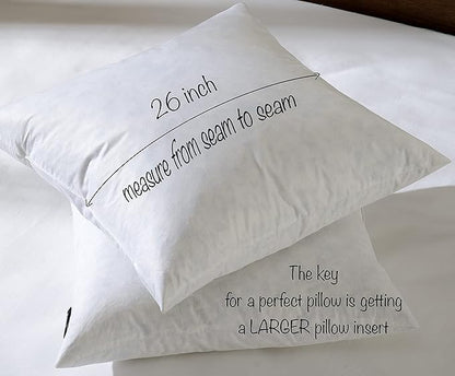 26x26 Euro Throw Pillow Inserts-Down Feather Pillow Inserts-Cotton Fabric-Set of 2-White.