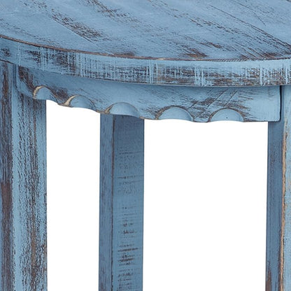 Rustic Cottage Round End Table w/ 1 Shelf - 25 in. W x 20 in. D x 24 in. H - Distressed Blue - Assembly Required - Select Hardwoods with Wood - Living Room Furniture - Solid Wood