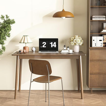 100% Solid Wood Rectangular Dining Table - 47.2" Mid Century Modern Kitchen Table, Wooden Dining Tables Seats 2-4 People，Small Farmhouse Rectangle Desk for Dining Room, Kitchen, Living Room (Walnut)