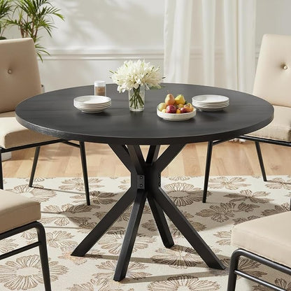 47 Inch Round Dining Table for 4, Modern Round Dinner Table Small Mid Century Dining Room Tables, Leisure Kitchen Tables for Small Space, Kitchen, Living Room, Steel Legs, Black