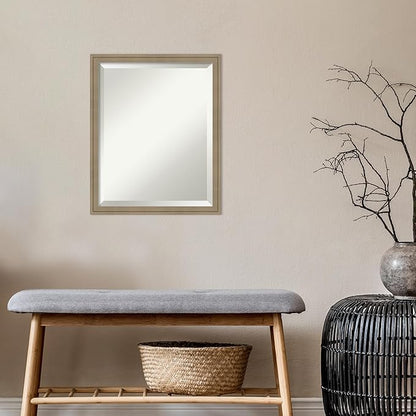 Amanti Art Brown Bathroom Mirror for Over Sink, 22x18 Florence Light Brown Rectangle Vanity Mirror, Small Casual Frame, Hangs Horizonally and Vertically, Bathroom Wall Decor, Beveled Edge from WI, USA